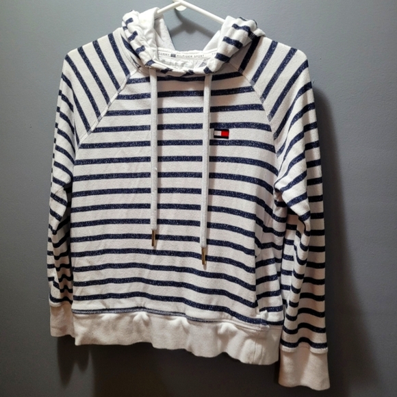 Tommy hilfiger White and Blue Striped Hoodie M - Picture 1 of 6